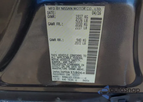 2016 Nissan Altima 2.5 S из США, поврежденный, VIN 1N4AL3AP0GN358064